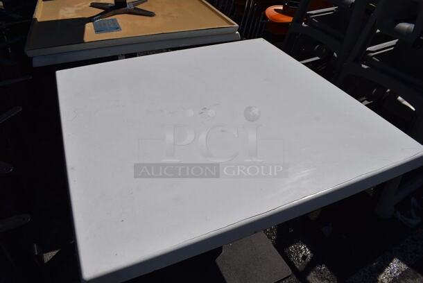 2 White Dining Height Tables on Metal Table Base. 27.5x27.5x29.5. 2 Times Your Bid! - Image 3 of 4