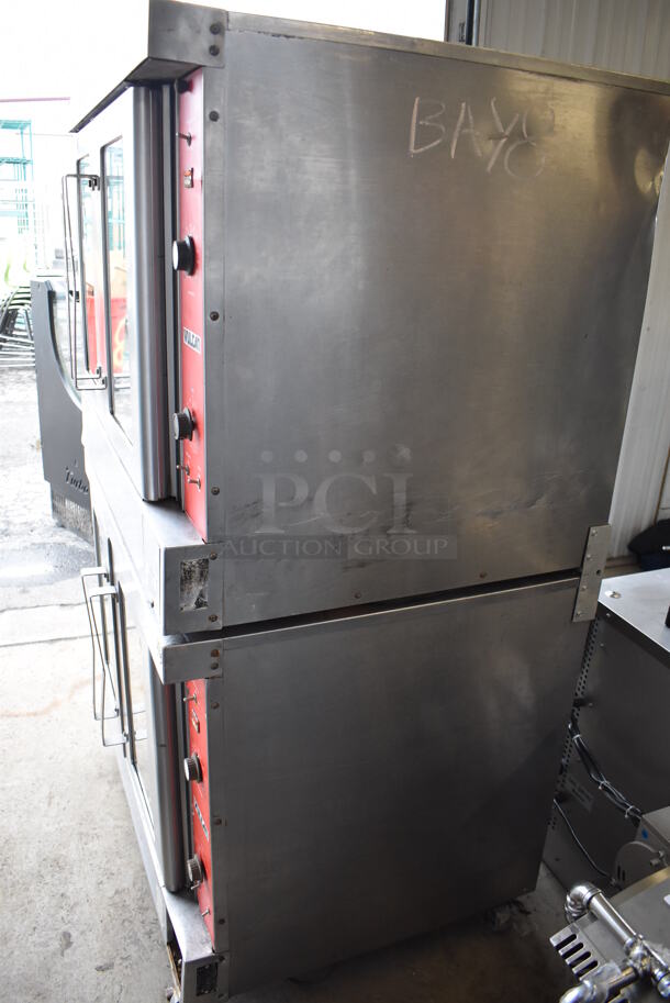 2 Vulcan VC4ED Stainless Steel Commercial Electric Powered Full Size Convection Oven w/ View Through Doors, Metal Oven Racks and Thermostatic Controls on Commercial Casters. 208 Volts, 3/1 Phase. 40x32x68. 2 Times Your Bid! - Image 10 of 12