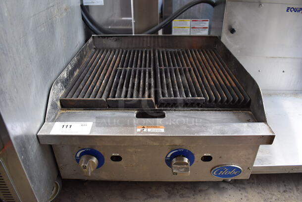 Globe GCB24G Stainless Steel Commercial Countertop Natural Gas Powered Charbroiler Grill. 80,000 BTU. 24x27x13