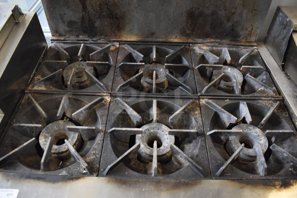 Royal Stainless Steel Commercial Natural Gas Powered 6 Burner Range w/ Oven and Back Splash on Commercial Casters. 36x32.5x56 - Image 3 of 6
