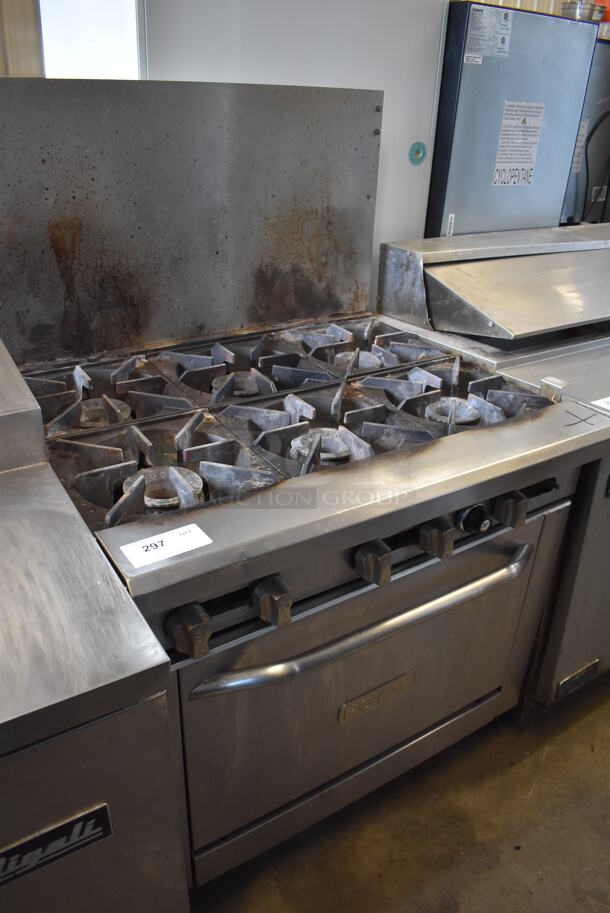 Royal Stainless Steel Commercial Natural Gas Powered 6 Burner Range w/ Oven and Back Splash on Commercial Casters. 36x32.5x56 - Image 4 of 6