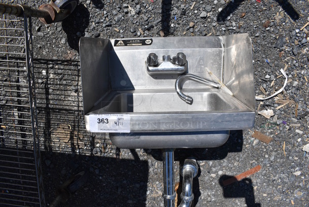Stainless Steel Commercial Single Bay Wall Mount Sink w/ Faucet, Handles and Dual Drain Boards. 17x15x25