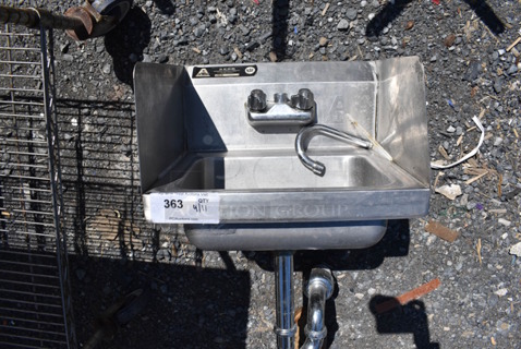 Stainless Steel Commercial Single Bay Wall Mount Sink w/ Faucet, Handles and Dual Drain Boards. 17x15x25