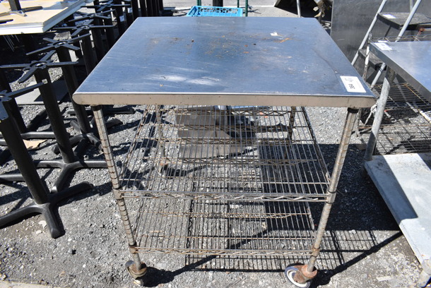 Metal Table w/ 2 Wire Under Shelves on Commercial Casters. 30x33x38