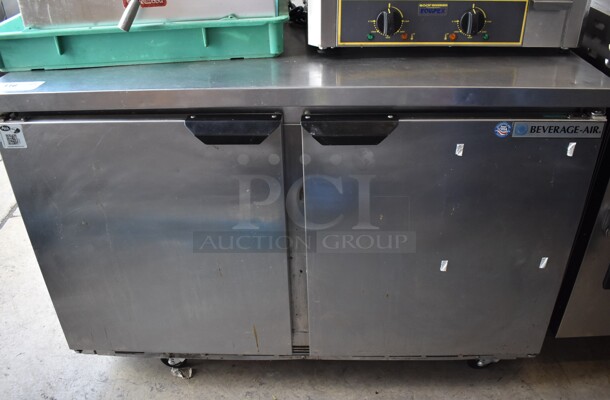 Beverage Air WTR48AHC Stainless Steel Commercial 2 Door Undercounter Cooler on Commercial Casters. 115 Volts, 1 Phase. 48x29x32. Tested and Powers On But Does Not Get Cold