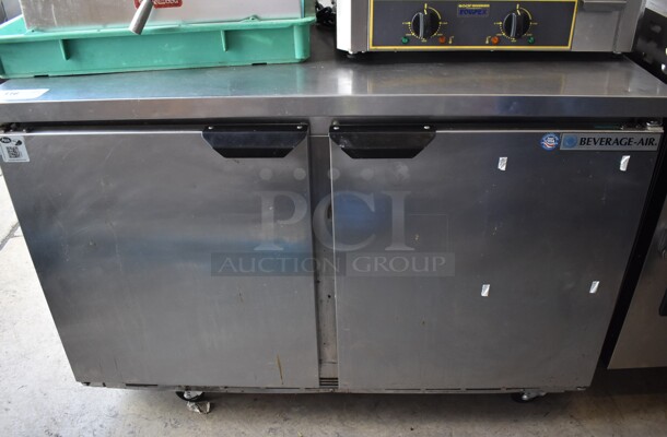 Beverage Air WTR48AHC Stainless Steel Commercial 2 Door Undercounter Cooler on Commercial Casters. 115 Volts, 1 Phase. 48x29x32. Tested and Powers On But Does Not Get Cold - Image 1 of 6