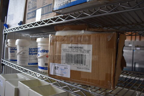ALL ONE MONEY! Tier Lot of Choice Vacuum Packing Pouches and 6 Buckets of Sanidry Disinfecting Wipes