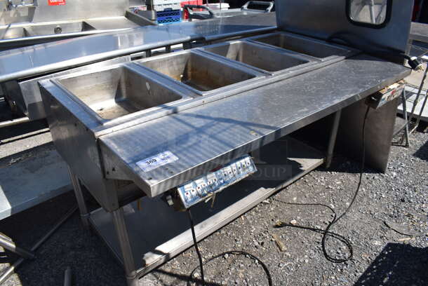 Stainless Steel Commercial Electric Powered 4 Bay Steam Table w/ 2 Fastimer Timers and Metal Under Shelf. 208/240 Volts, 1 Phase. 63x36x34