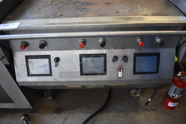 Stainless Steel Commercial Floor Style Electric Powered Flat Top Griddle w/ 2 Lowering Panini Press Tops on Commercial Casters. 208/240 Volts. 39.5x39x34 - Image 5 of 9