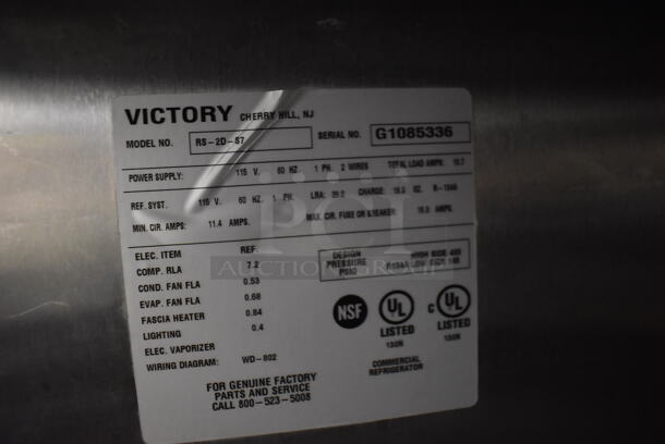 2013 Victory RS-2D-S7 Stainless Steel Commercial 2 Door Reach In Cooler w/ Poly Coated Racks. 115 Volts, 1 Phase. 52x33x83. Tested and Powers On But Does Not Get Cold - Image 4 of 6