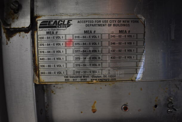 Eagle Stainless Steel Commercial Floor Style Electric Powered 3 Well Steam Table w/ Metal Under Shelf. 125 Volts, 1 Phase. 48x30.5x34. Tested and Powers On, Left Two Bays Are Working But Right Bay Does Not Get Warm - Image 5 of 6