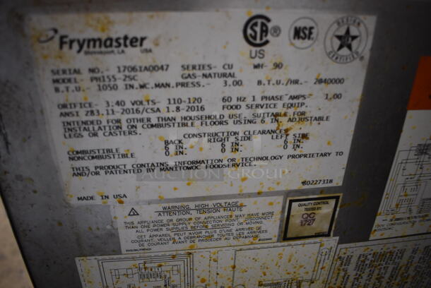 2017 Frymaster PH155-2SC Stainless Steel Commercial Floor Style Natural Gas Powered Deep Fat Fryer on Commercial Casters. 16x30x45 - Image 7 of 7