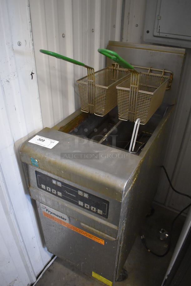 2016 Frymaster PH155-2SC Stainless Steel Commercial Floor Style Natural Gas Powered Deep Fat Fryer w/ 2 Metal Fry Baskets on Commercial Casters. 16x30x45 - Image 2 of 5
