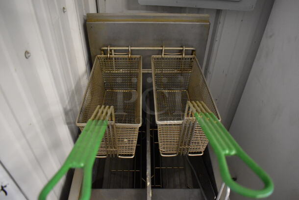 2016 Frymaster PH155-2SC Stainless Steel Commercial Floor Style Natural Gas Powered Deep Fat Fryer w/ 2 Metal Fry Baskets on Commercial Casters. 16x30x45 - Image 3 of 5