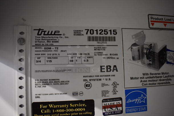 2013 True GDM-72 ENERGY STAR Metal Commercial 3 Door Reach In Cooler Merchandiser. 115/208-230 Volts, 1 Phase. 77x32x78 - Image 3 of 6