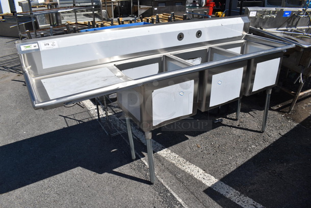BRAND NEW SCRATCH AND DENT! Regency 600S3181824LFT Stainless Steel Commercial 16 Gauge 3 Bay Sink w/ Left Side Drain Board. 84x23x35. Bays 18x18x13