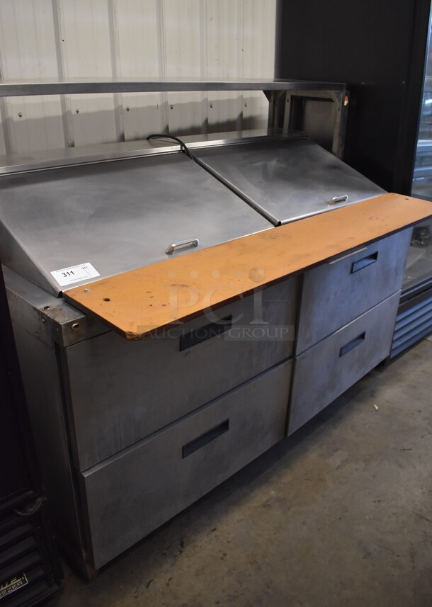 2015 Delfield D4464N-24M-A53 Stainless Steel Commercial Sandwich Salad Prep Table Bain Marie Mega Top w/ 4 Drawers and Over Shelf on Commercial Casters. 115 Volts, 1 Phase. 65x38x55. Tested and Working!