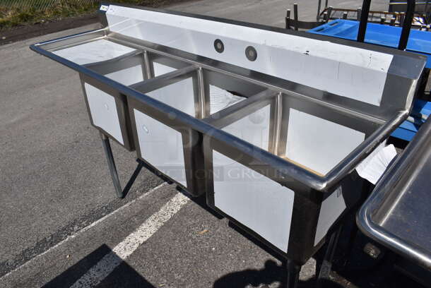 BRAND NEW SCRATCH AND DENT! Regency 600S3181824LFT Stainless Steel Commercial 16 Gauge 3 Bay Sink w/ Left Side Drain Board. 84x23x35. Bays 18x18x13 - Image 5 of 6