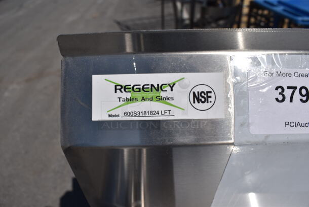 BRAND NEW SCRATCH AND DENT! Regency 600S3181824LFT Stainless Steel Commercial 16 Gauge 3 Bay Sink w/ Left Side Drain Board. 84x23x35. Bays 18x18x13 - Image 6 of 6
