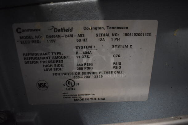 2015 Delfield D4464N-24M-A53 Stainless Steel Commercial Sandwich Salad Prep Table Bain Marie Mega Top w/ 4 Drawers and Over Shelf on Commercial Casters. 115 Volts, 1 Phase. 65x38x55. Tested and Working! - Image 6 of 8