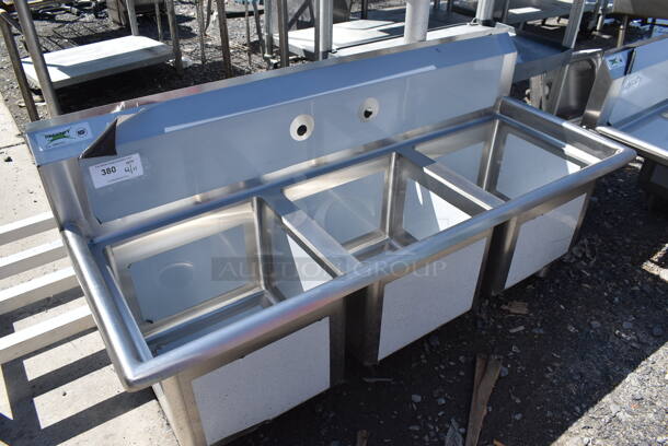 BRAND NEW SCRATCH AND DENT! Regency 600s31515 Stainless Steel Commercial 16 Gauge 3 Bay Sink. No Legs. 54x20x23. Bays 14x14x12 - Image 2 of 6