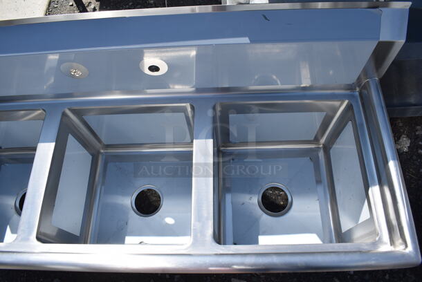BRAND NEW SCRATCH AND DENT! Regency 600s31515 Stainless Steel Commercial 16 Gauge 3 Bay Sink. No Legs. 54x20x23. Bays 14x14x12 - Image 5 of 6