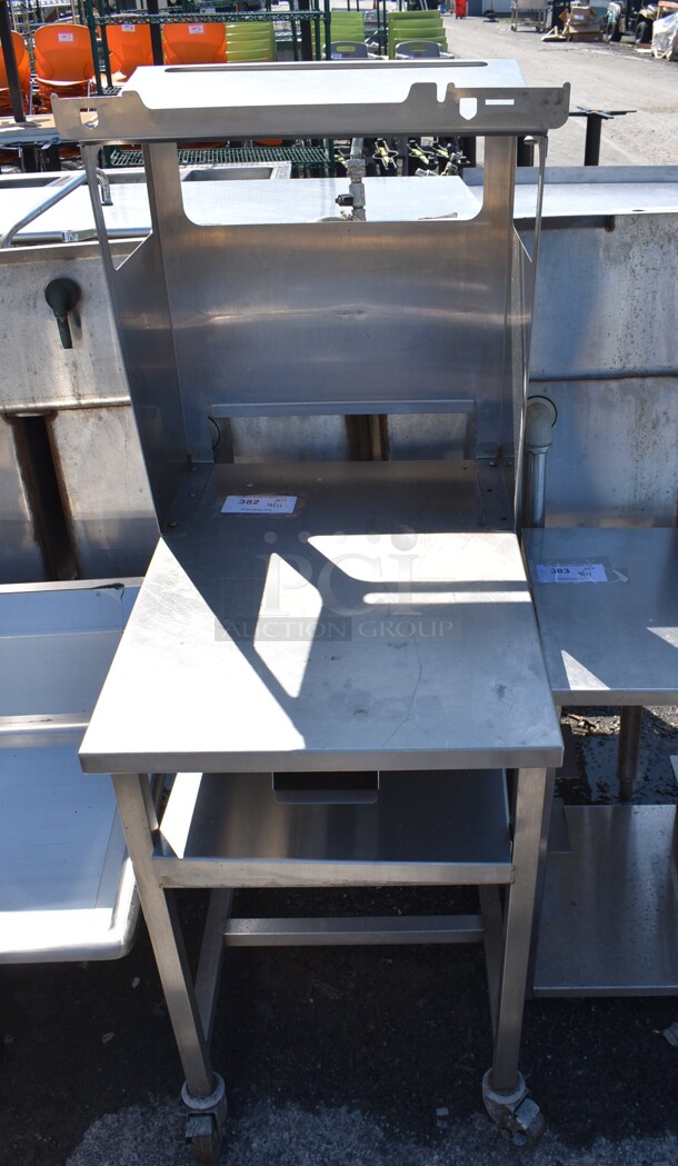 Stainless Steel Commercial Counter w/ Over Shelf on Commercial Casters. 19x26.5x54