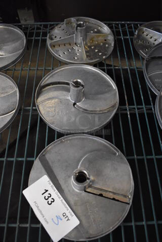 3 Robot Coupe Metal Food Processor Blades; Shredding and 2 Slicing. EM/SD 8 5/16, E/S 3 1/8" and RG3. 8x8x2. 3 Times Your Bid!