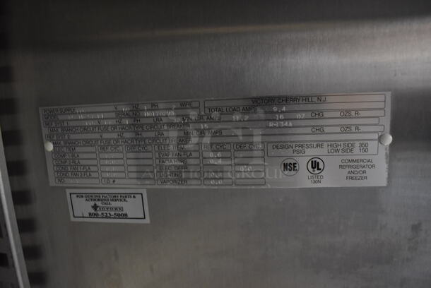 Victory RS-1D-S7-PT Stainless Steel Commercial Single Door Reach In Pass Through Cooler. 115 Volts, 1 Phase. 27x35x78. Tested and Powers On But Does Not Get Cold - Image 6 of 8
