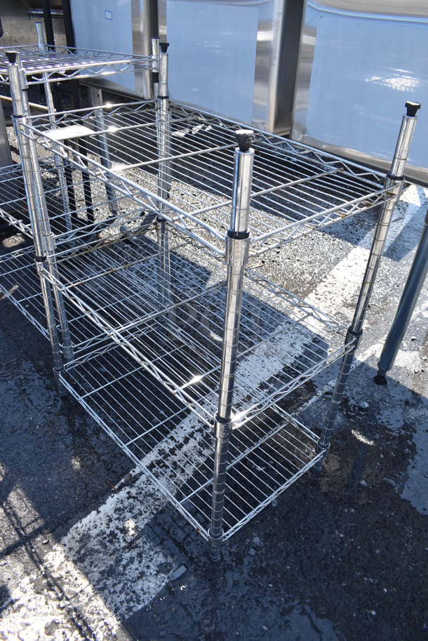 Chrome Finish 3 Tier Wire Shelving Unit. BUYER MUST DISMANTLE. PCI CANNOT DISMANTLE FOR SHIPPING. PLEASE CONSIDER FREIGHT CHARGES. 23x13x31 - Image 1 of 3