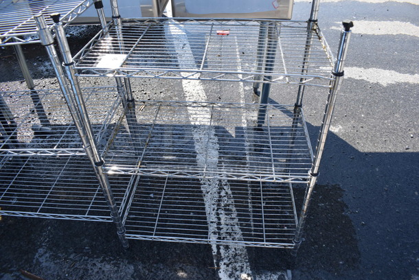 Chrome Finish 3 Tier Wire Shelving Unit. BUYER MUST DISMANTLE. PCI CANNOT DISMANTLE FOR SHIPPING. PLEASE CONSIDER FREIGHT CHARGES. 23x13x31 - Image 3 of 3