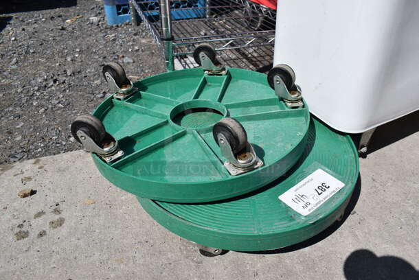 2 Green Poly Dollies on Commercial Casters. 15x15x2. 2 Times Your Bid!