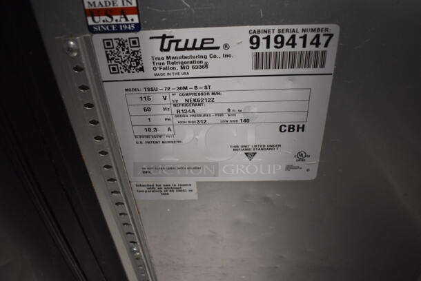 2017 True TSSU-72-30M-B-ST Stainless Steel Commercial Sandwich Salad Prep Table Bain Marie Mega Top on Commercial Casters. 115 Volts, 1 Phase. 72x34x43. Tested and Powers On But Does Not Get Cold - Image 5 of 10