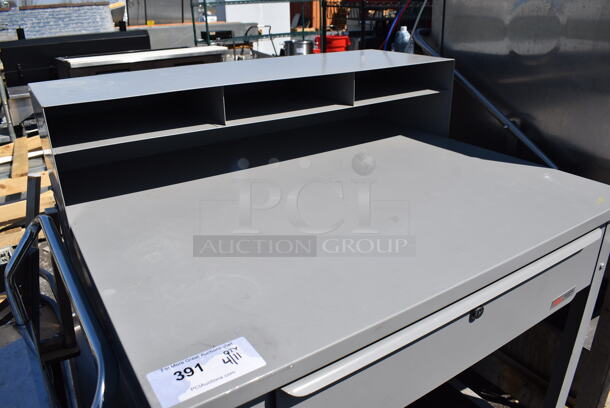 Gray Metal Table w/ Drawer. 34.5x30.5x47 - Image 2 of 4