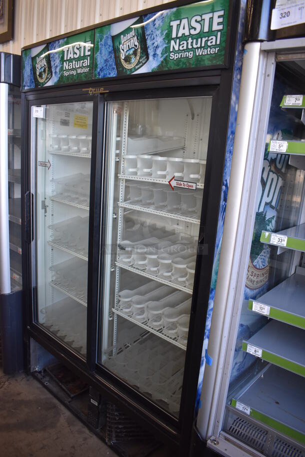 True GDM-45 Metal Commercial 2 Door Reach In Cooler Merchandiser w/ Poly Coated Racks. 115 Volts, 1 Phase. 51x30x78. Tested and Powers On But Does Not Get Cold