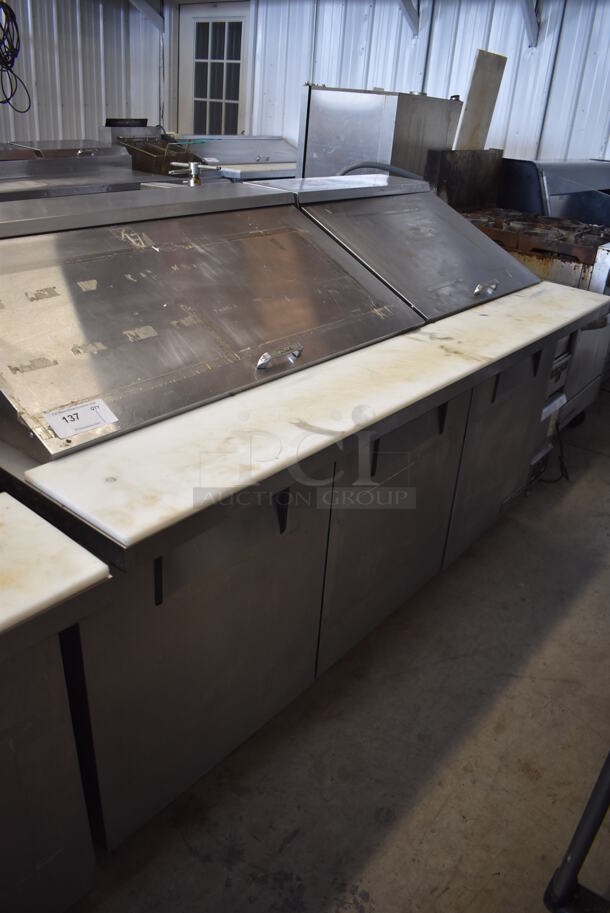 2017 True TSSU-72-30M-B-ST Stainless Steel Commercial Sandwich Salad Prep Table Bain Marie Mega Top on Commercial Casters. 115 Volts, 1 Phase. 72x34x43. Tested and Working!