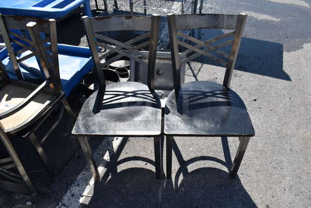 4 Gray Metal Dining Height Chairs w/ Black Seat. Stock Picture - Cosmetic Condition May Vary. 16x18x32. 4 Times Your Bid!