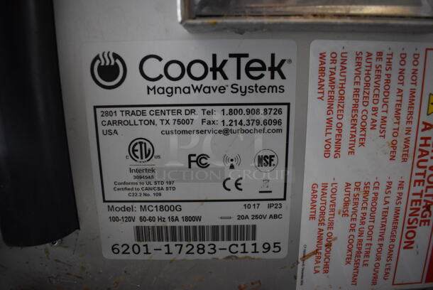 2017 CookTek MC1800G Stainless Steel Commercial Countertop Electric Powered Single Burner Induction Range. 120 Volts, 1 Phase. 14x19x7 - Image 6 of 7