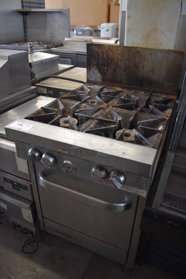 Southbend Stainless Steel Commercial Natural Gas Powered 4 Burner Range w/ Oven, Over Shelf and Back Splash on Commercial Casters. 24.5x34.5x40 - Image 2 of 5