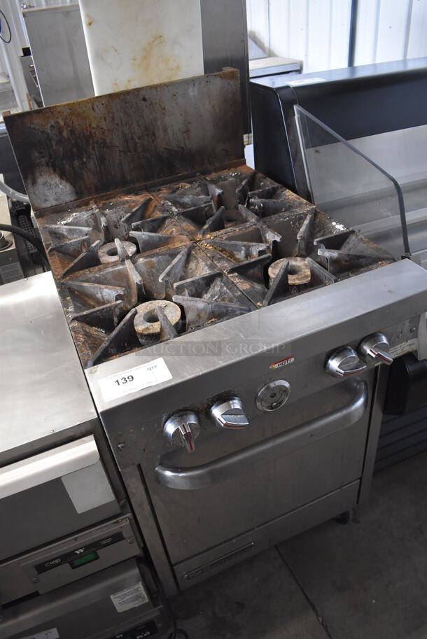 Southbend Stainless Steel Commercial Natural Gas Powered 4 Burner Range w/ Oven, Over Shelf and Back Splash on Commercial Casters. 24.5x34.5x40 - Image 3 of 5