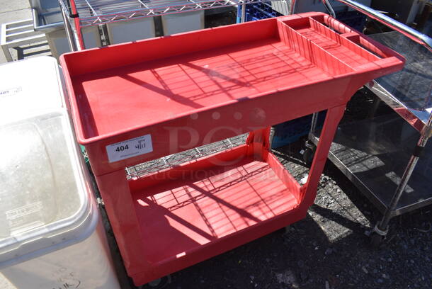 Red Poly 2 Tier Cart on Commercial Casters. 39x17x33