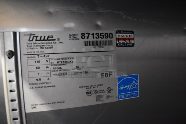 2015 True T-49F ENERGY STAR Stainless Steel Commercial 2 Door Reach In Freezer on Commercial Casters. 115 Volts, 1 Phase. 54x30x84. Tested and Does Not Power On - Image 4 of 7