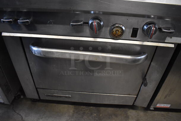 Southbend Stainless Steel Commercial Natural Gas Powered 6 Burner Range w/ Oven, Over Shelf and Back Splash on Commercial Casters. Missing Burners. 36x34x58 - Image 3 of 5