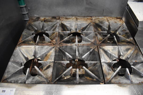 Southbend Stainless Steel Commercial Natural Gas Powered 6 Burner Range w/ Oven, Over Shelf and Back Splash on Commercial Casters. Missing Burners. 36x34x58 - Image 4 of 5