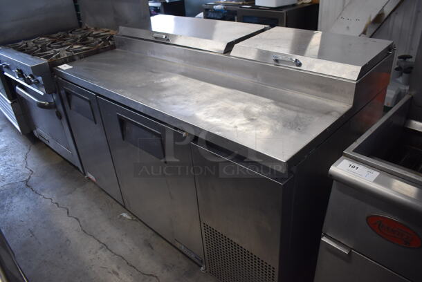 True TPP-60 Stainless Steel Commercial Pizza Prep Table on Commercial Casters. 115 Volts, 1 Phase. 60x33x41.5. Tested and Powers On But Does Not Get Cold