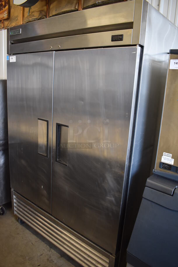 2017 True T-49F-HC ENERGY STAR Stainless Steel Commercial 2 Door Reach In Freezer w/ Poly Coated Racks on Commercial Casters. 115 Volts, 1 Phase. 54x30x83. Tested and Working! - Image 1 of 5