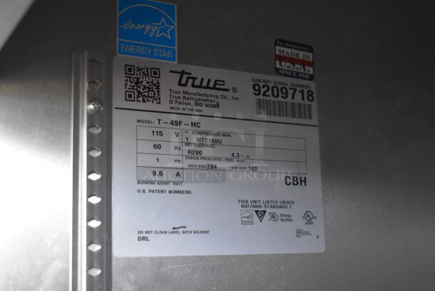 2017 True T-49F-HC ENERGY STAR Stainless Steel Commercial 2 Door Reach In Freezer w/ Poly Coated Racks on Commercial Casters. 115 Volts, 1 Phase. 54x30x83. Tested and Working! - Image 3 of 5