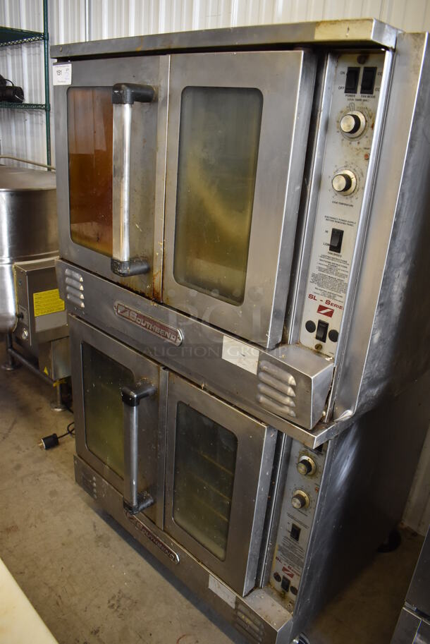 2 Southbend SL Series Stainless Steel Commercial Full Size Natural Gas Powered Convection Ovens w/ View Through Doors, Metal Oven Racks and Thermostatic Controls on Commercial Casters. 40x30.5x59. 2 Times Your Bid! - Image 2 of 6