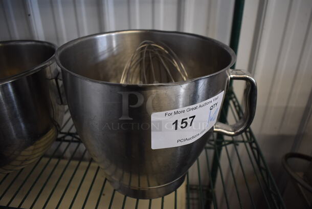Stainless Steel Mixing Bowl w/ Whisk and Dough Hook Attachments. 11x9x9 