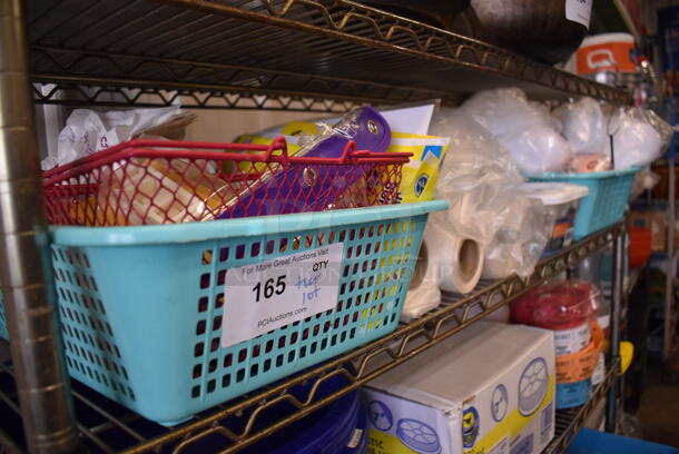 ALL ONE MONEY! Tier Lot of Various Items Including Plastic Bags Rolls and Poly Baskets